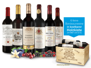 Weingeschenk Bordeaux-Rotweine in Holzkiste